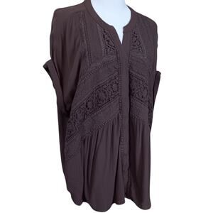 CHICO'S 2‎ Boho Artsy Crochet Blouse Top L Short Sleeves Flowy Career Vacation